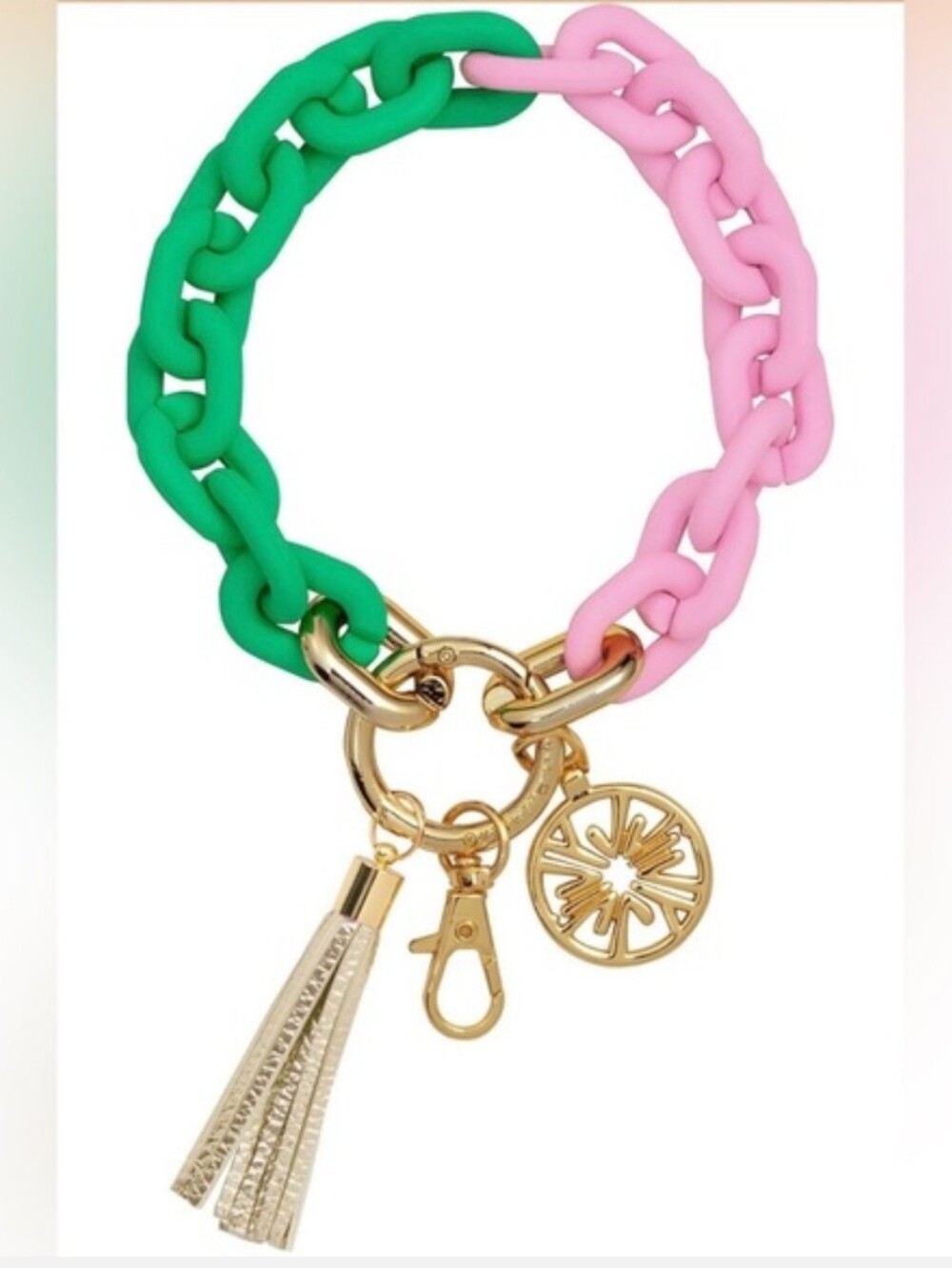 Lilly Pulitzer Chain Link Keychain Bracelet, Keychain Wristlet with Tassel, New